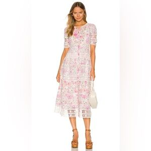 Love Shack Fancy pink midi embroidered dress